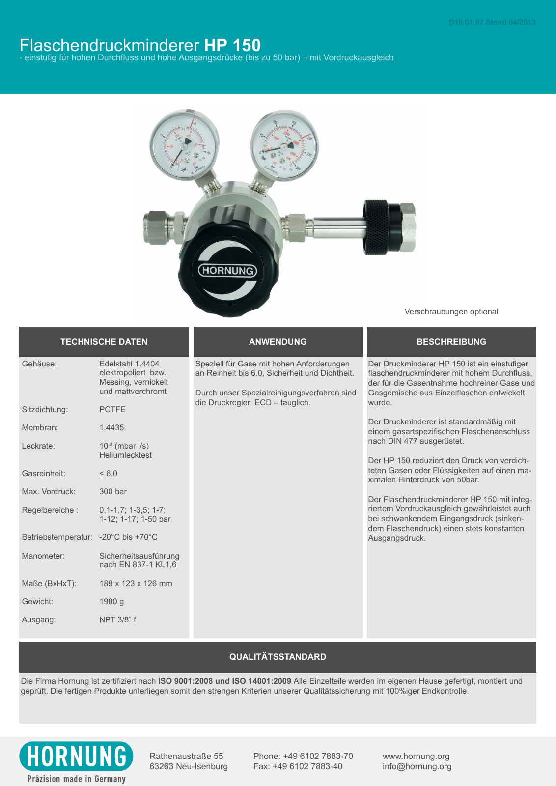 Vorschau Katalog Armaturen für Reinstgase - Hornung GmbH Seite 16