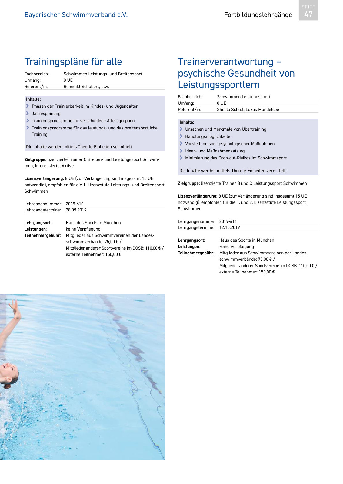 Vorschau Lehrgänge 2019 // Akademie des Schwimmsports Seite 47