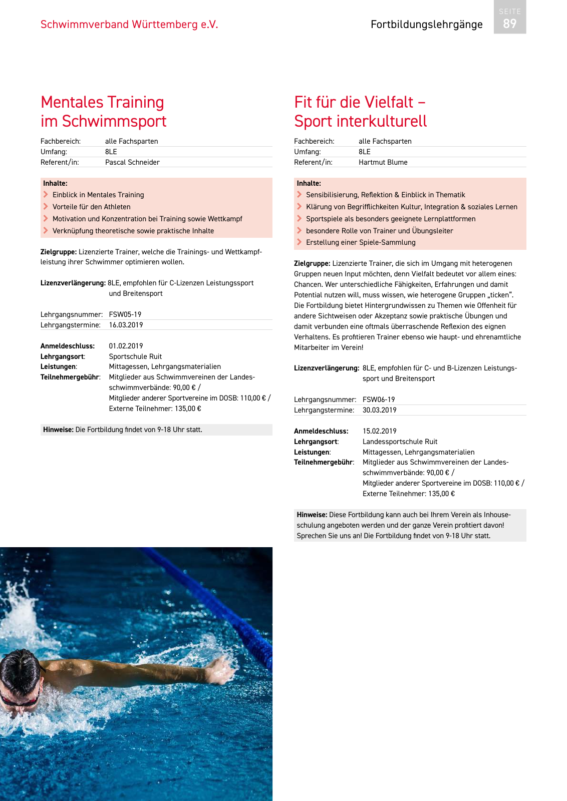 Vorschau Lehrgänge 2019 // Akademie des Schwimmsports Seite 89