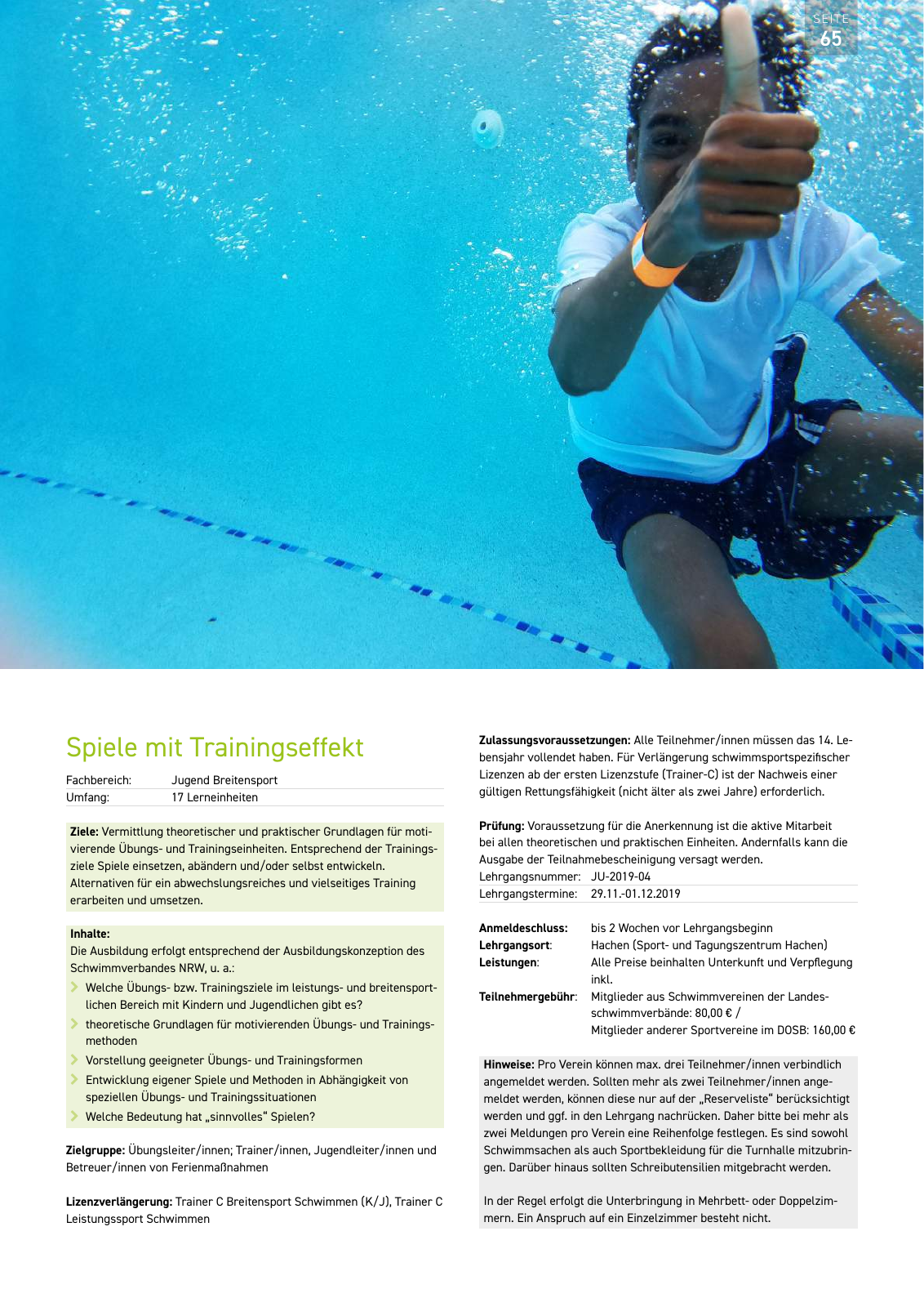Vorschau Lehrgänge 2019 // Akademie des Schwimmsports Seite 65