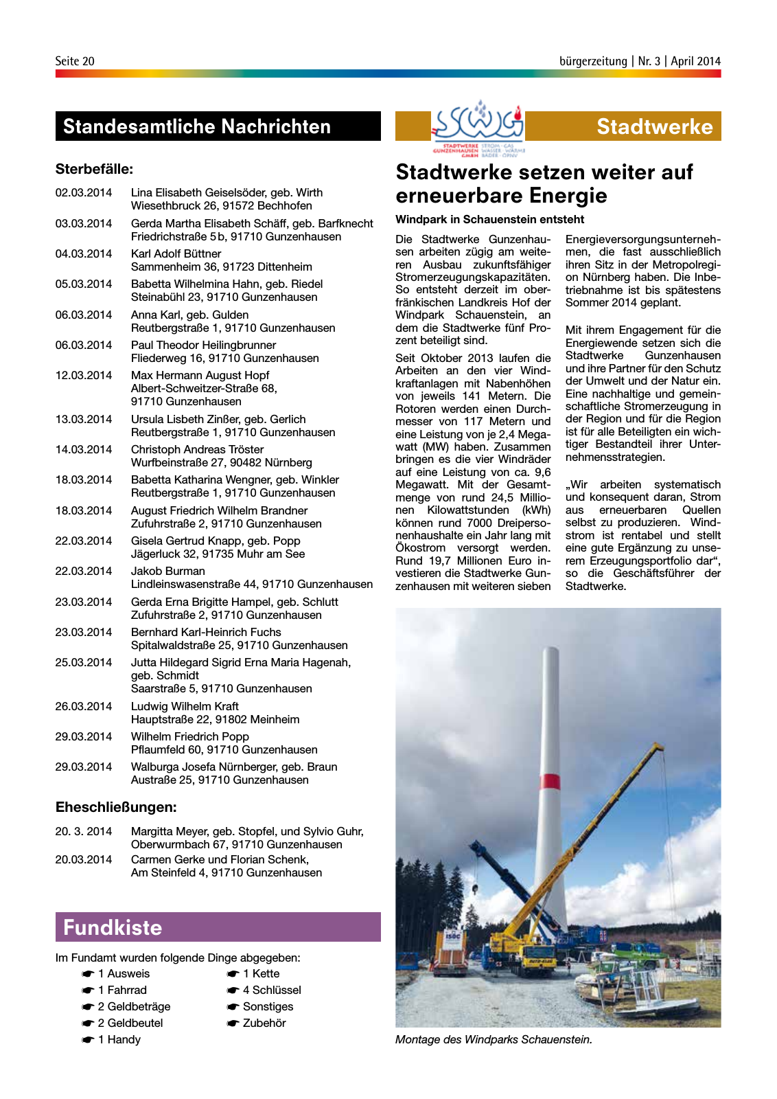 Vorschau StadtLandGUN Gunzenhäuser Bürgerzeitung Nr. 3 | April 2014 Seite 20