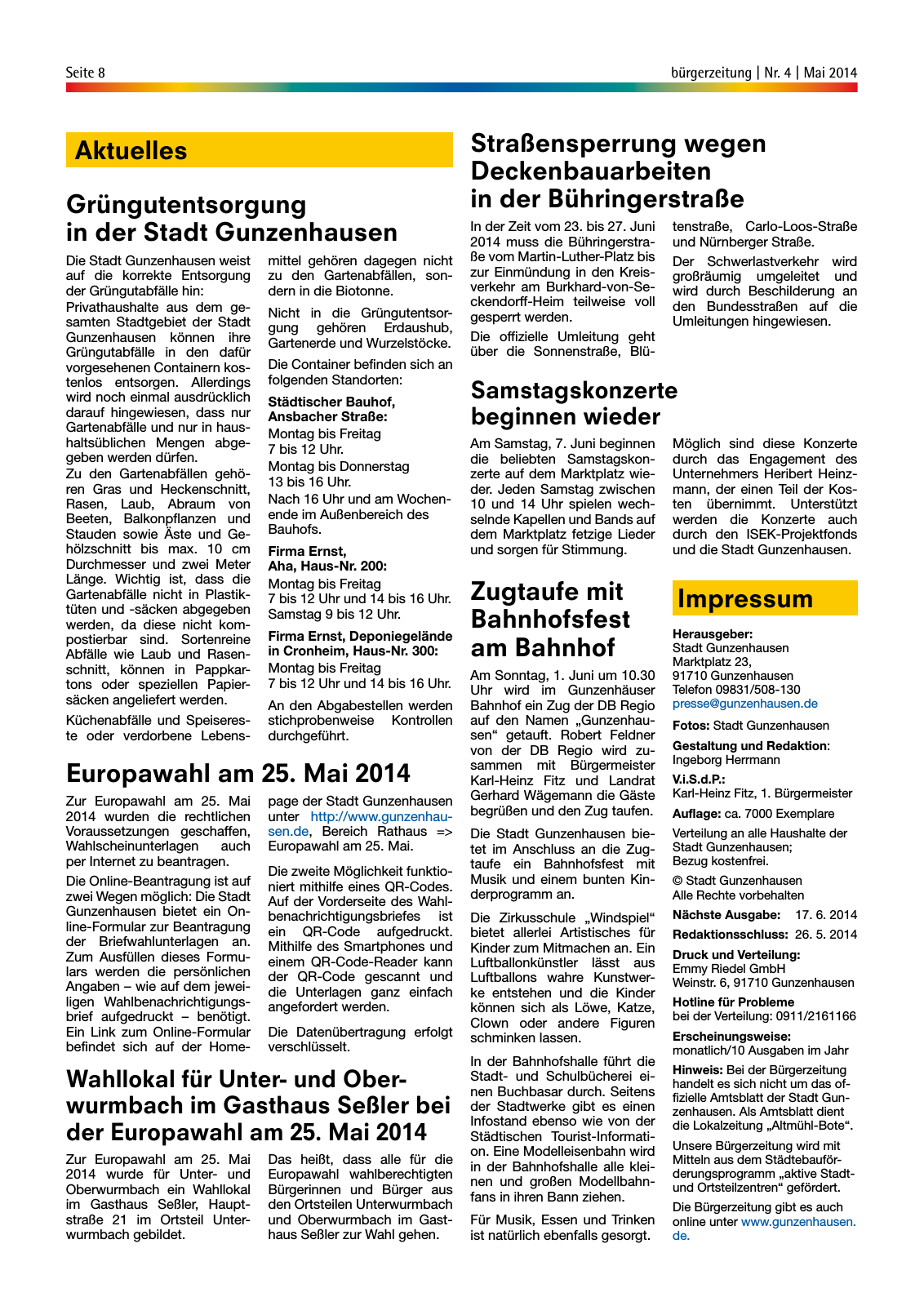 Vorschau StadtLandGUN Gunzenhäuser Bürgerzeitung Nr. 4 | Mai 2014 Seite 8
