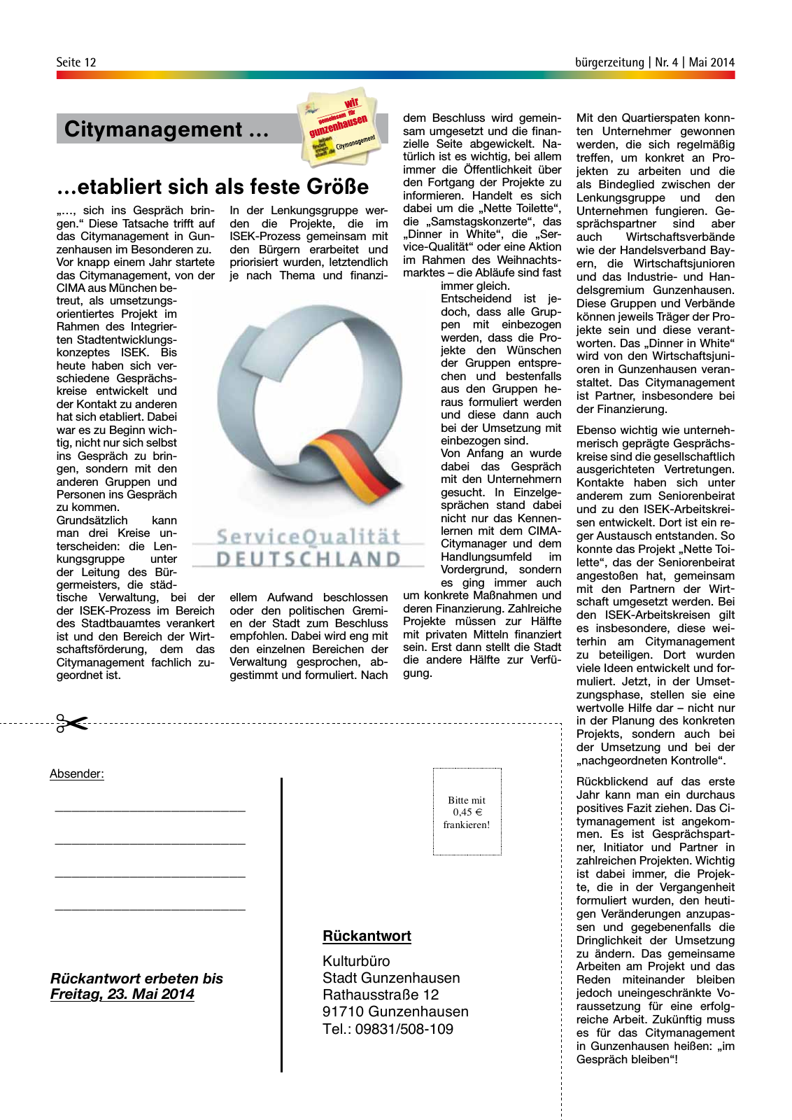 Vorschau StadtLandGUN Gunzenhäuser Bürgerzeitung Nr. 4 | Mai 2014 Seite 12