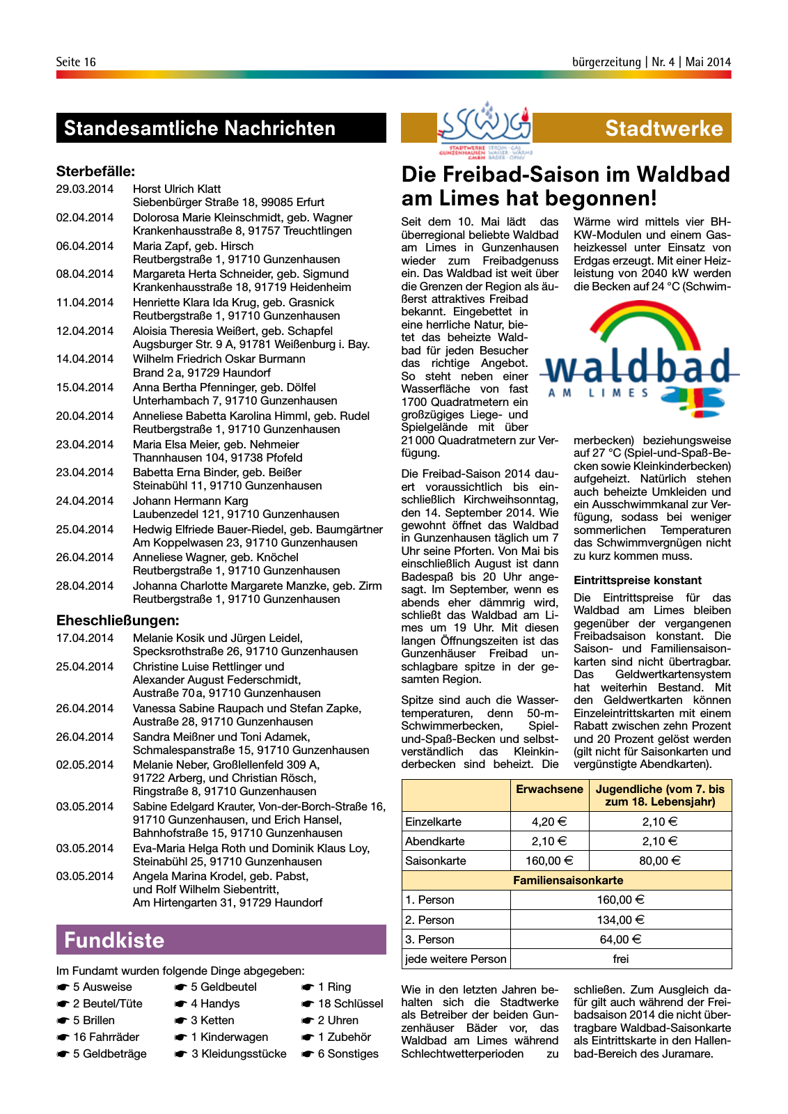 Vorschau StadtLandGUN Gunzenhäuser Bürgerzeitung Nr. 4 | Mai 2014 Seite 16