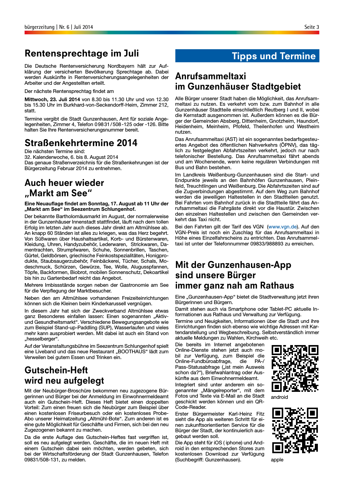 Vorschau StadtLandGUN Gunzenhäuser Bürgerzeitung Nr. 6 | Juli 2014 Seite 3