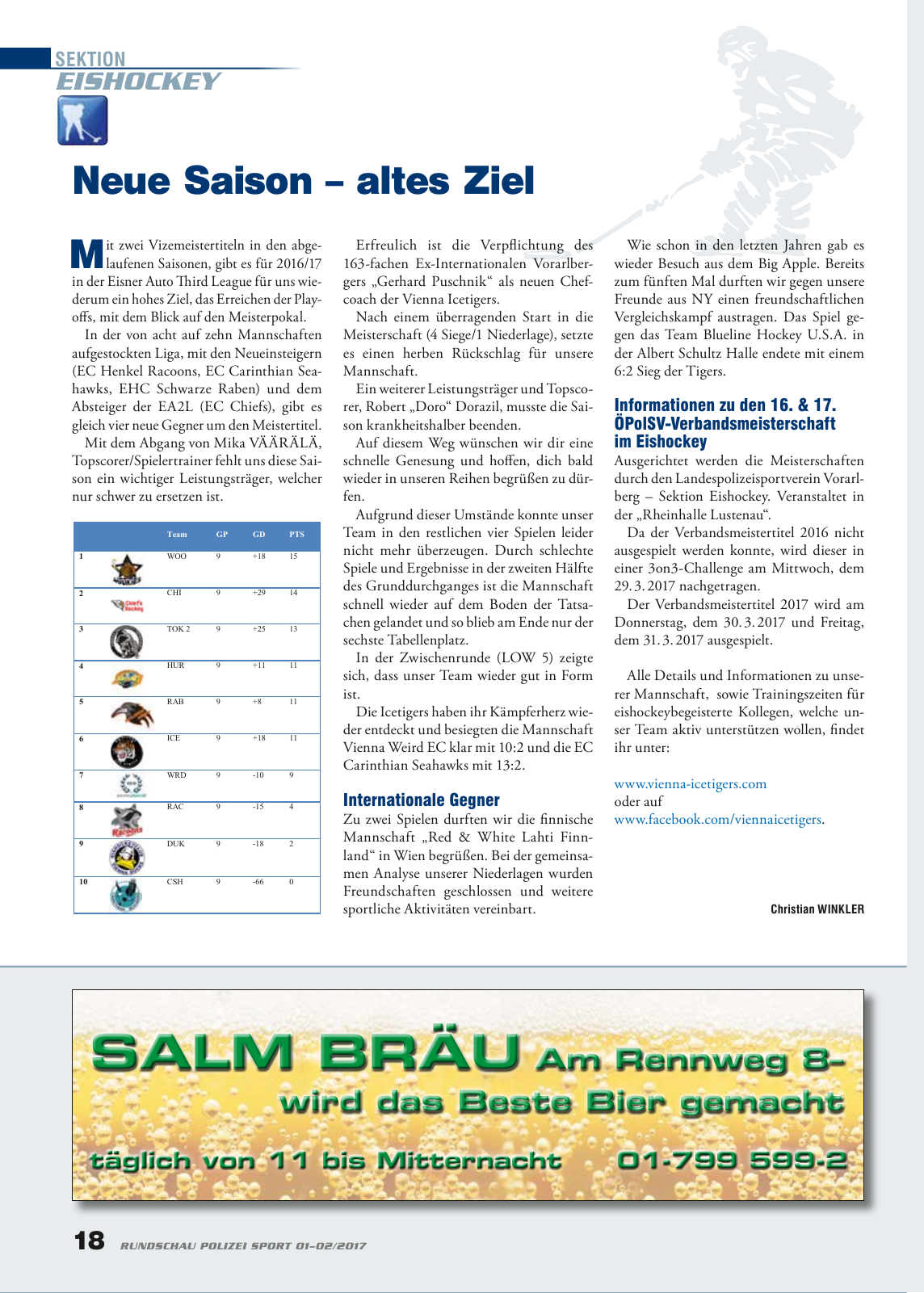 Vorschau Rundschau Polizei Sport 01-02/2017 Seite 18