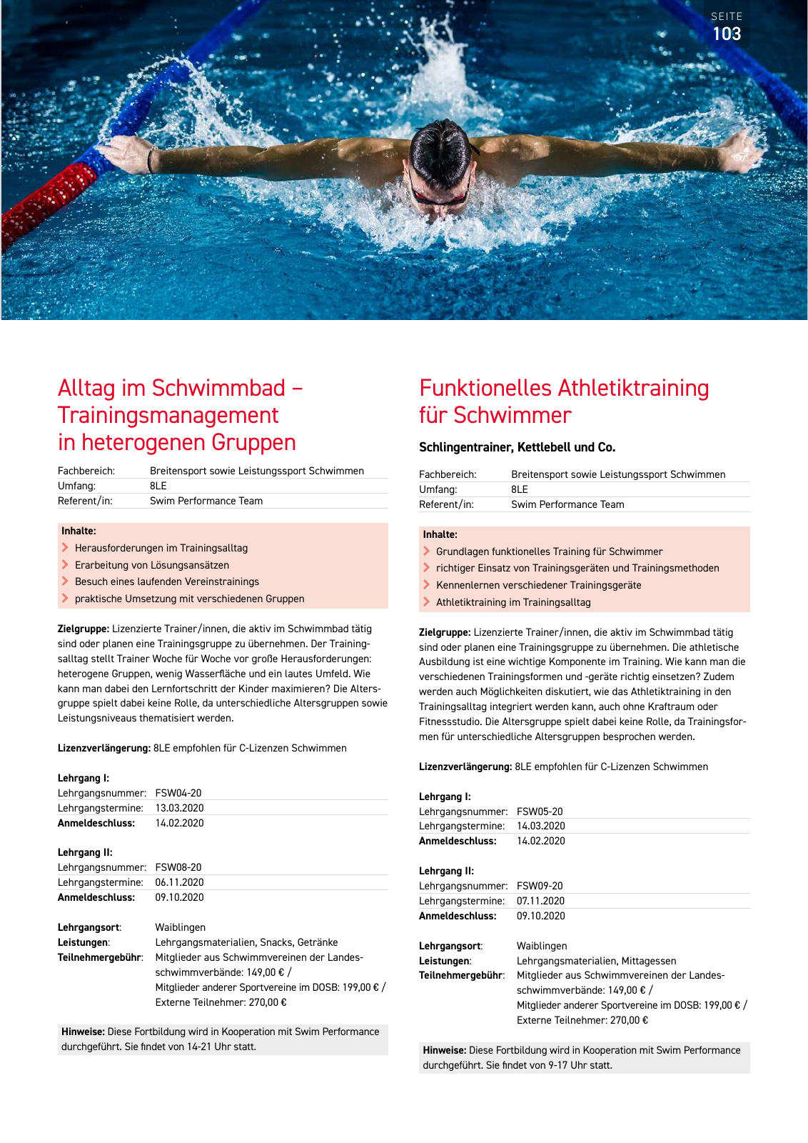 Vorschau Lehrgänge 2020 // Akademie des Schwimmsports Seite 103