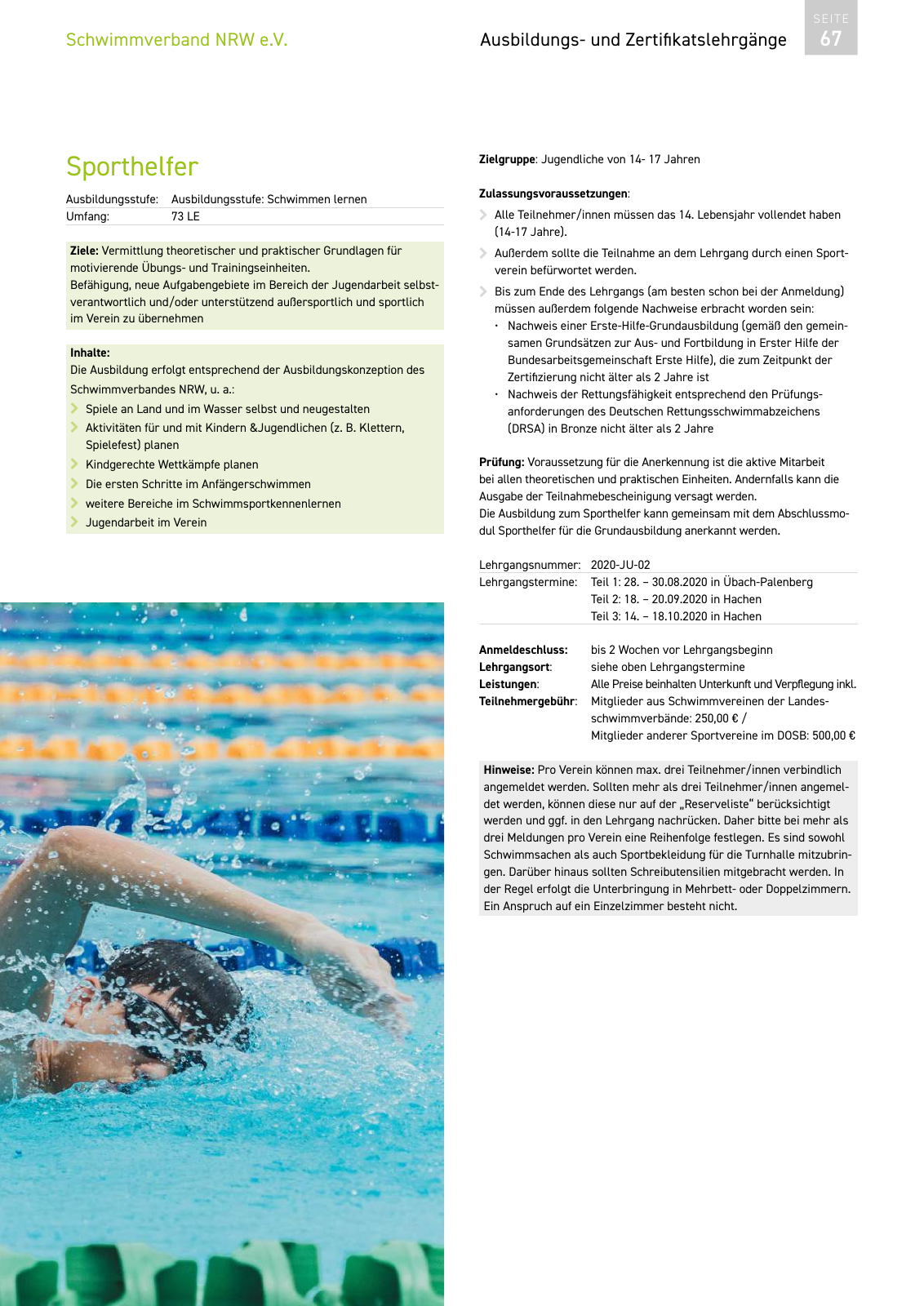 Vorschau Lehrgänge 2020 // Akademie des Schwimmsports Seite 67