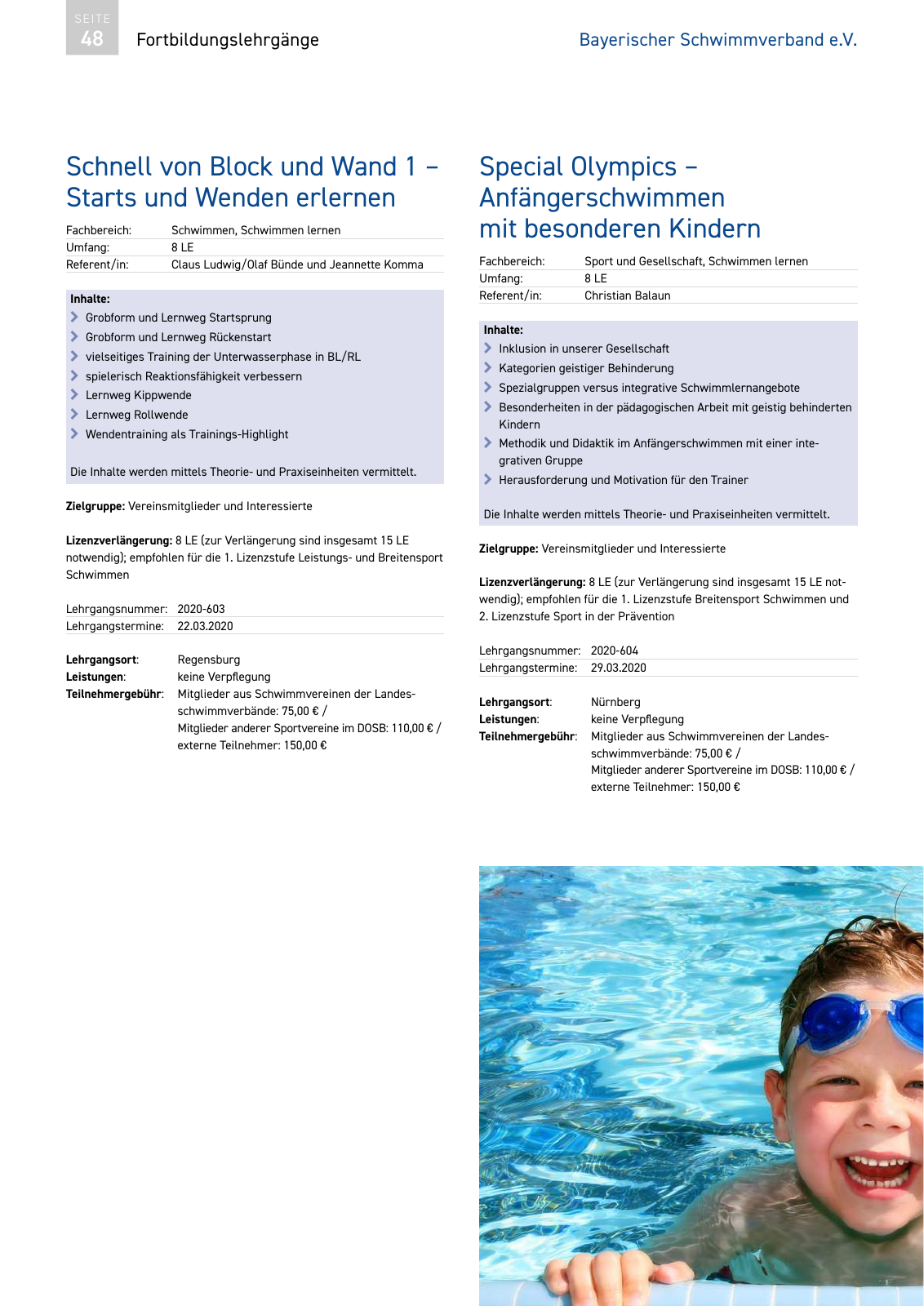 Vorschau Lehrgänge 2020 // Akademie des Schwimmsports Seite 48