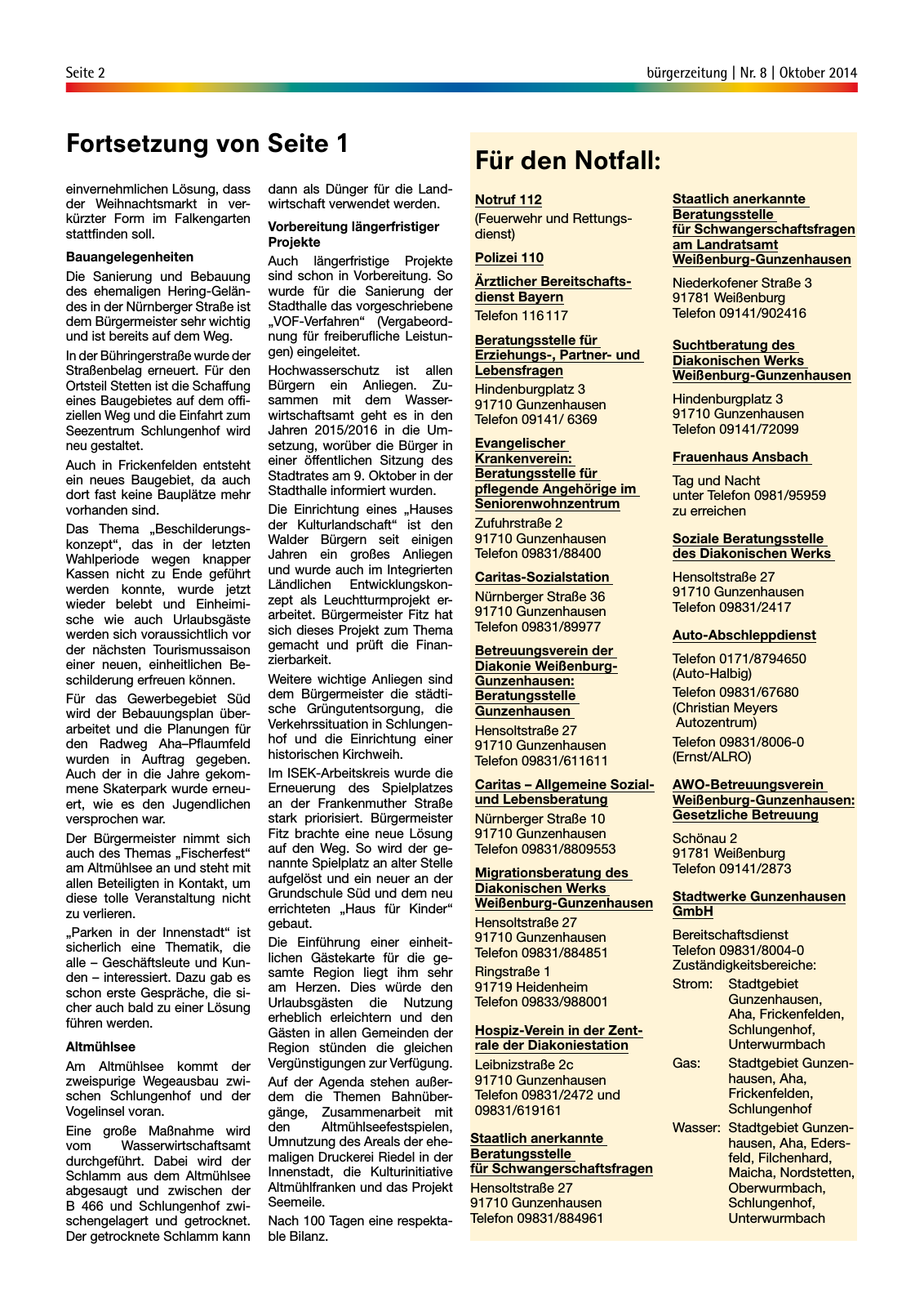 Vorschau Gunzenhäuser Bürgerzeitung Oktober 2014 Seite 2