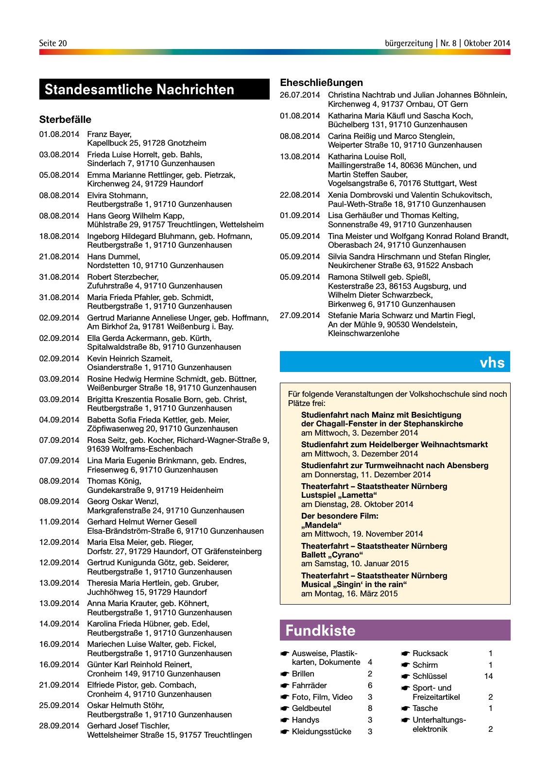 Vorschau Gunzenhäuser Bürgerzeitung Oktober 2014 Seite 20