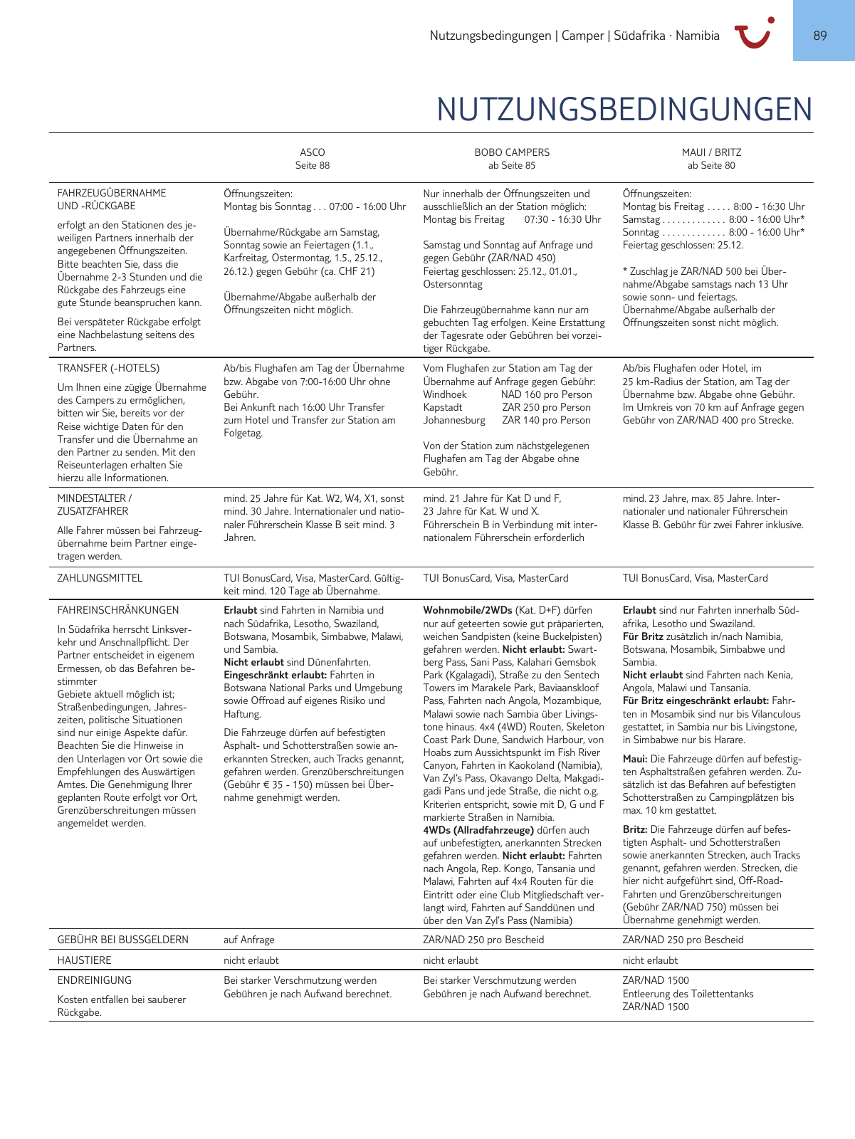 Vorschau TUI Camper Katalog 2020 Seite 89