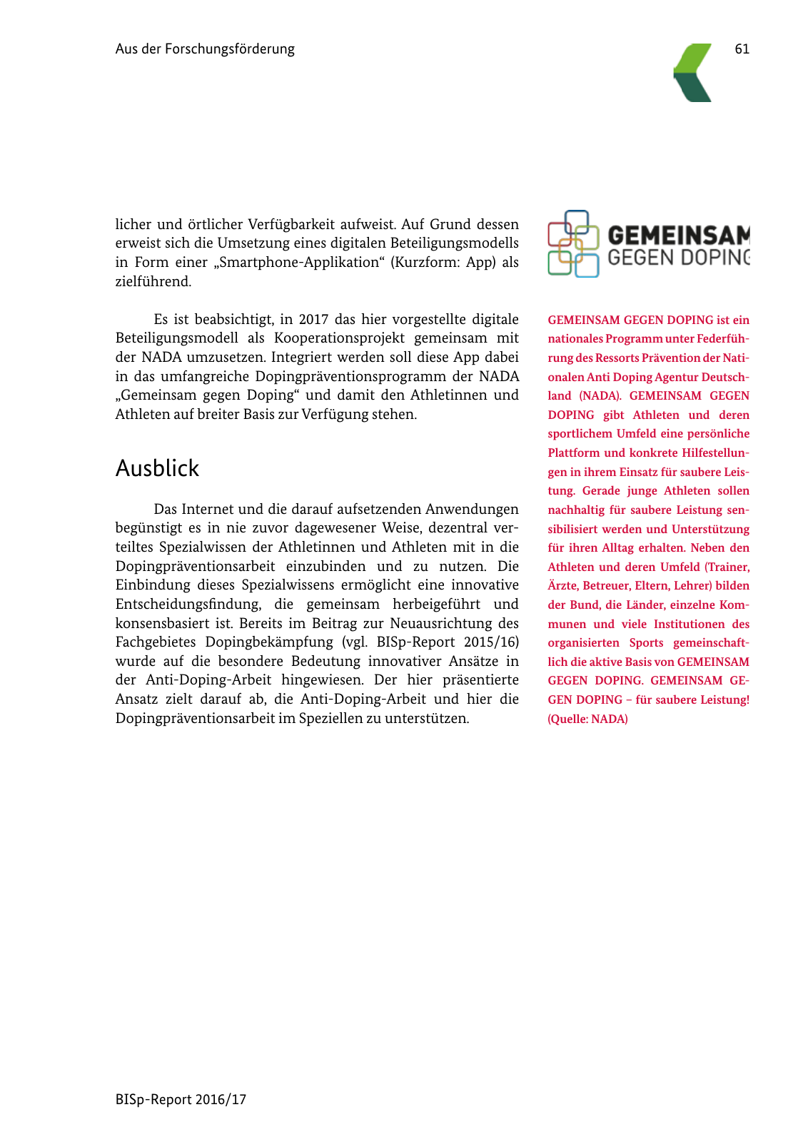 Vorschau BISp-Report 2016/17 Seite 63