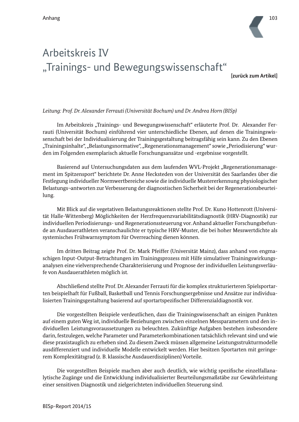 Vorschau BISp-Report 2014/15 : Bilanz und Perspektiven Seite 105