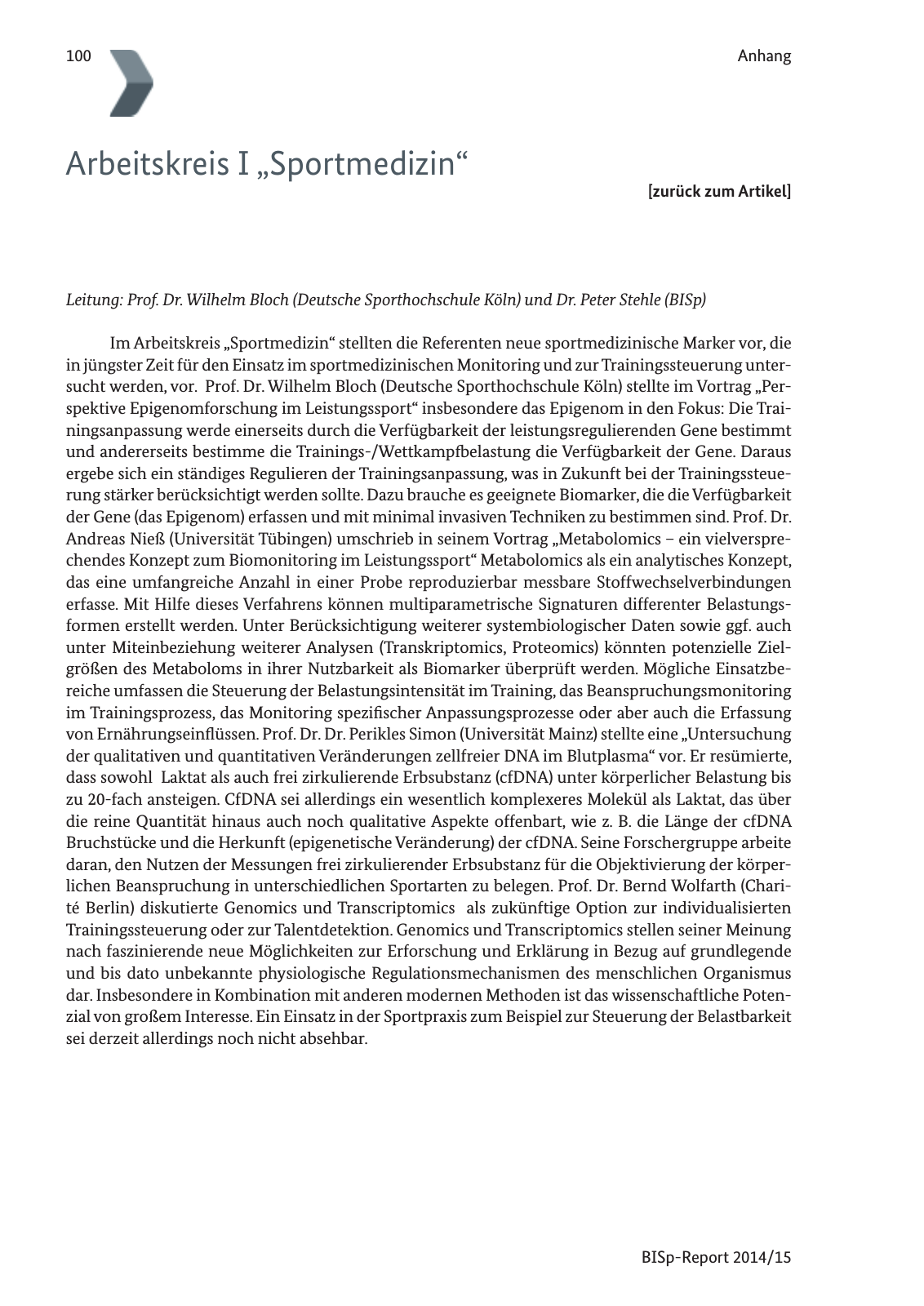 Vorschau BISp-Report 2014/15 : Bilanz und Perspektiven Seite 102
