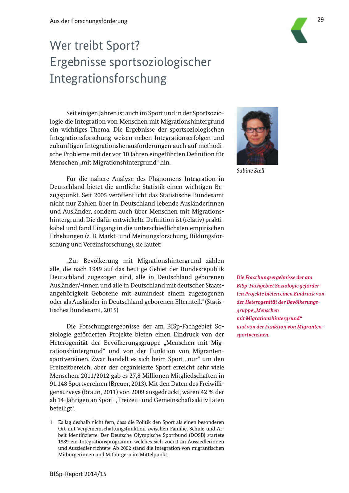 Vorschau BISp-Report 2014/15 : Bilanz und Perspektiven Seite 31