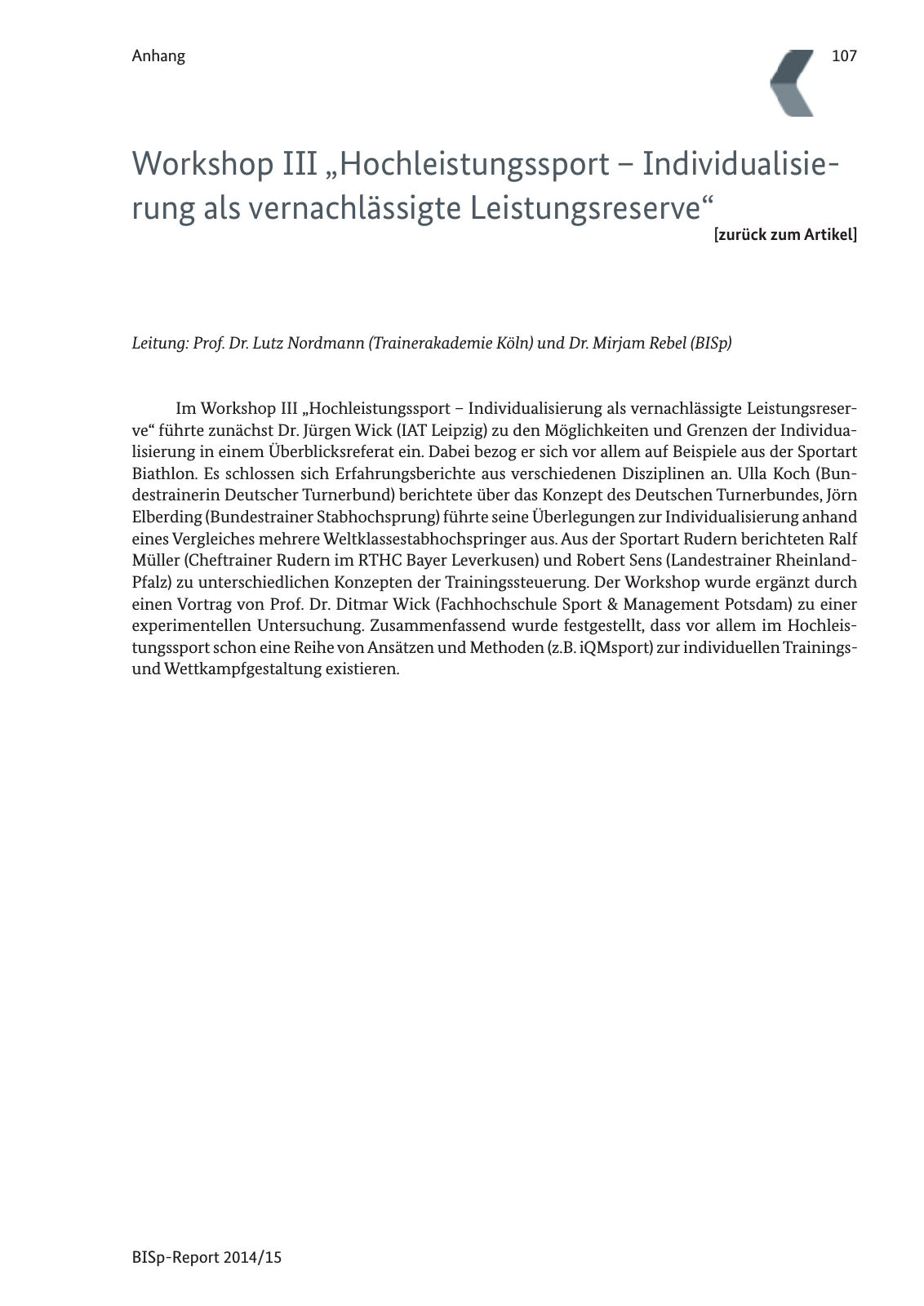 Vorschau BISp-Report 2014/15 : Bilanz und Perspektiven Seite 109