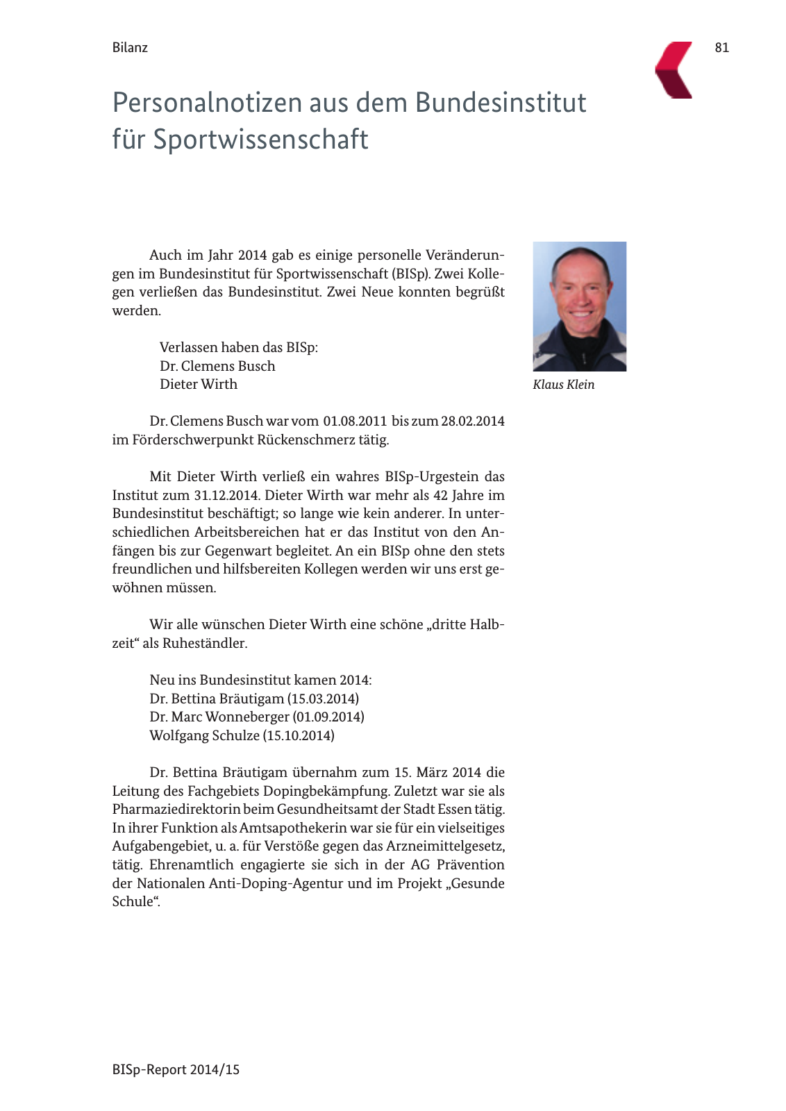 Vorschau BISp-Report 2014/15 : Bilanz und Perspektiven Seite 83