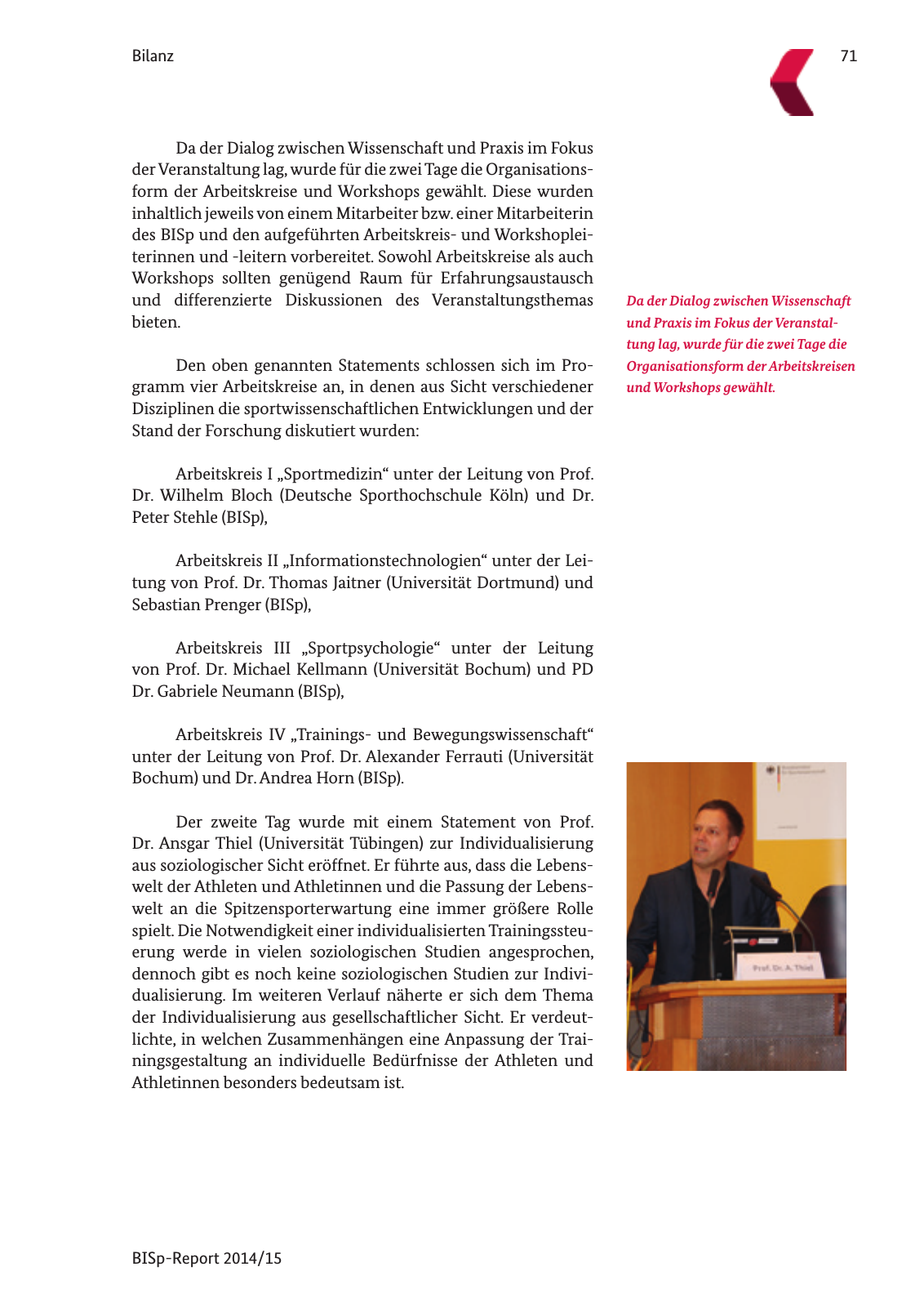 Vorschau BISp-Report 2014/15 : Bilanz und Perspektiven Seite 73