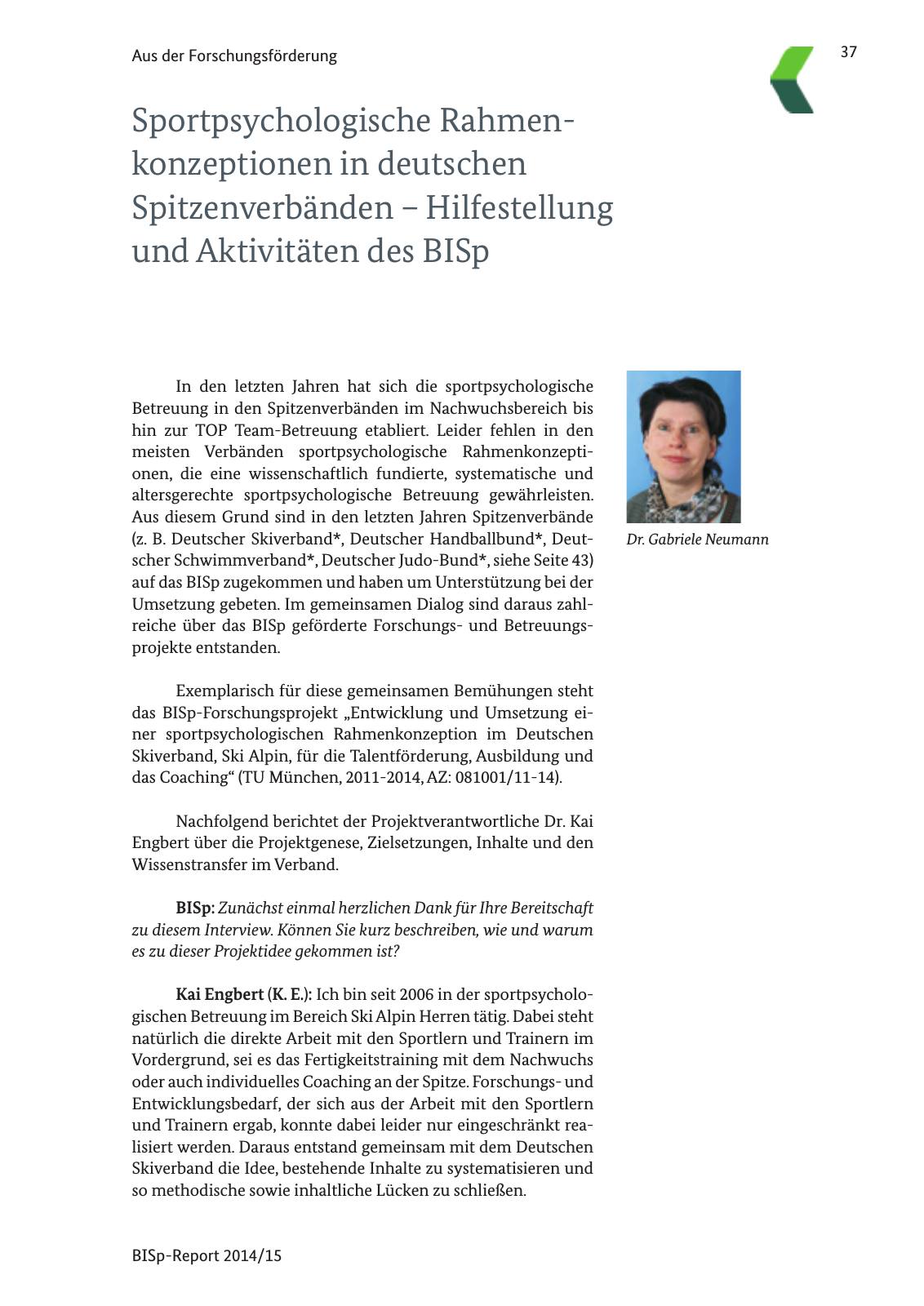 Vorschau BISp-Report 2014/15 : Bilanz und Perspektiven Seite 39