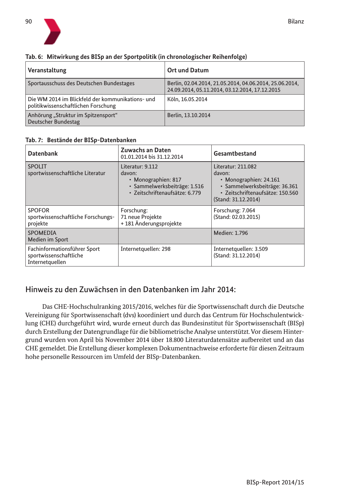 Vorschau BISp-Report 2014/15 : Bilanz und Perspektiven Seite 92