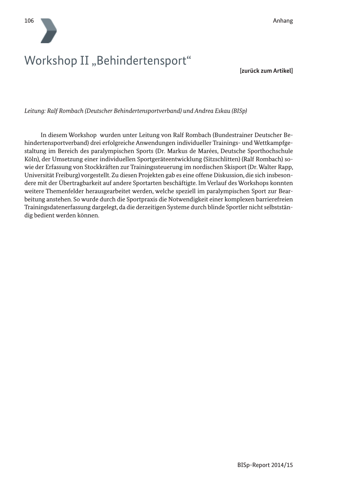 Vorschau BISp-Report 2014/15 : Bilanz und Perspektiven Seite 108