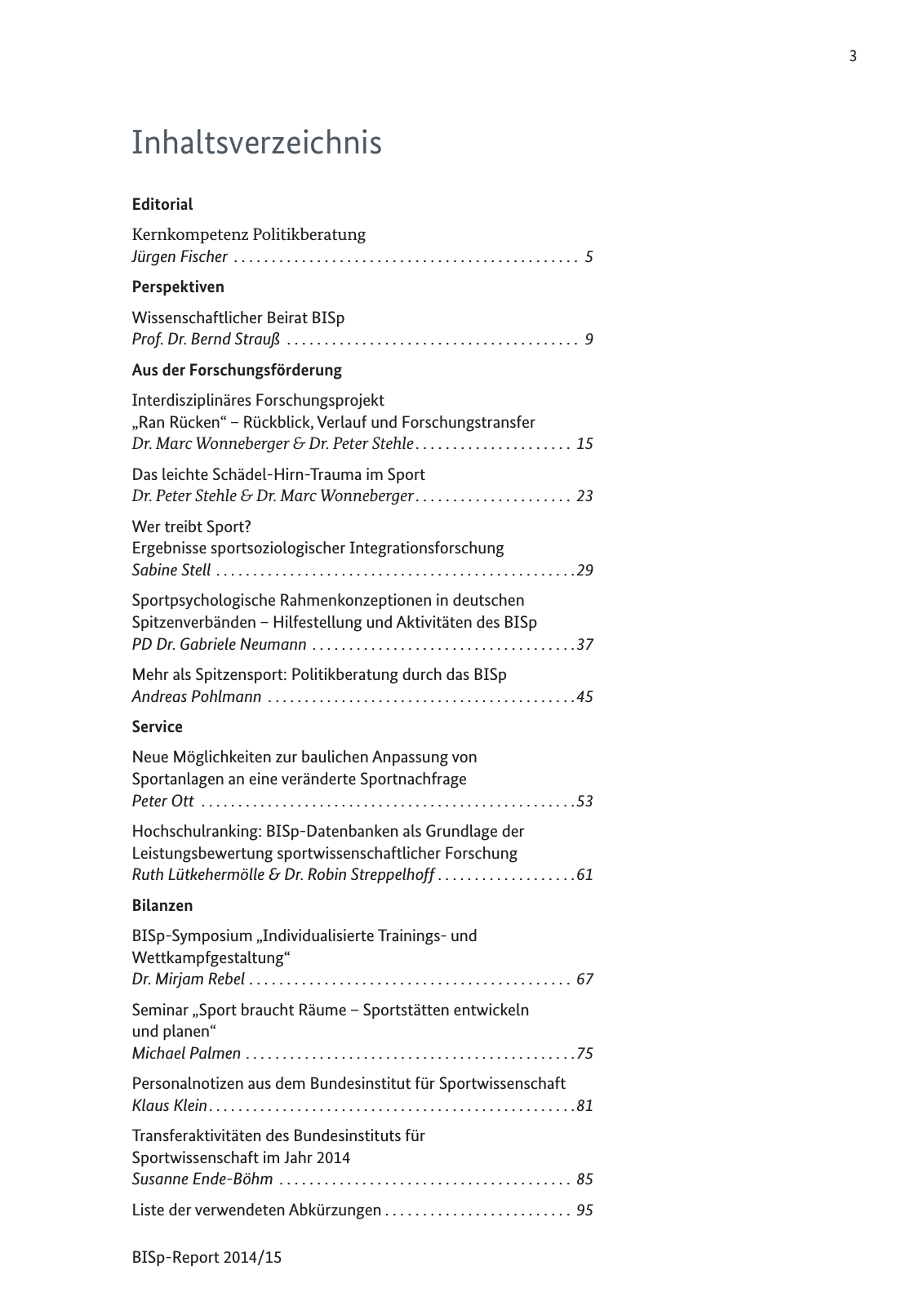 Vorschau BISp-Report 2014/15 : Bilanz und Perspektiven Seite 5
