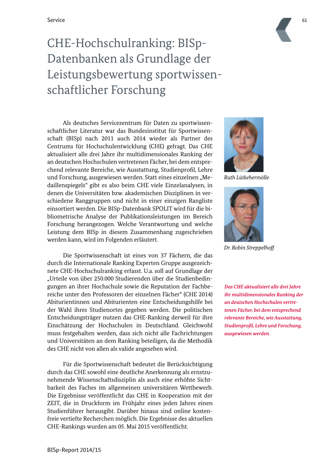 Vorschau BISp-Report 2014/15 : Bilanz und Perspektiven Seite 63