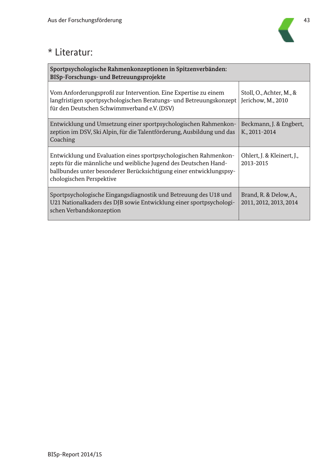 Vorschau BISp-Report 2014/15 : Bilanz und Perspektiven Seite 45
