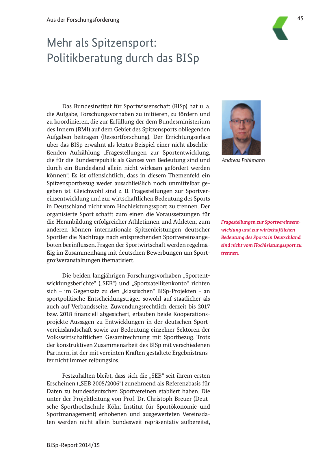 Vorschau BISp-Report 2014/15 : Bilanz und Perspektiven Seite 47