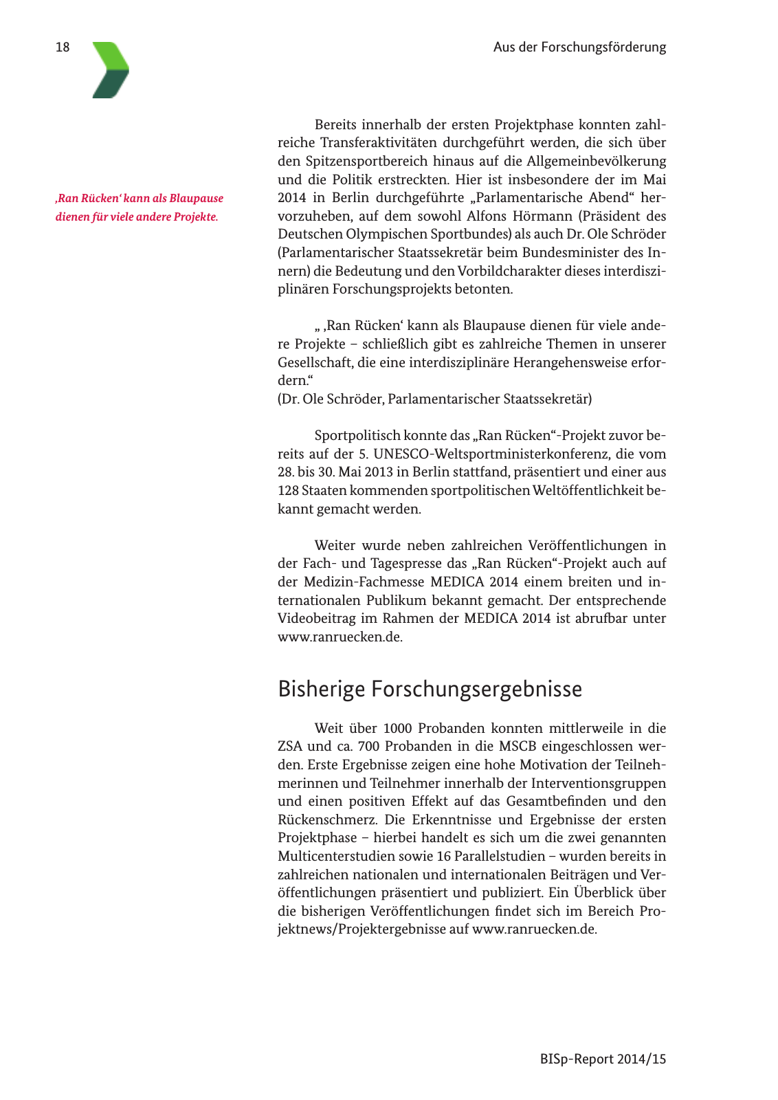Vorschau BISp-Report 2014/15 : Bilanz und Perspektiven Seite 20