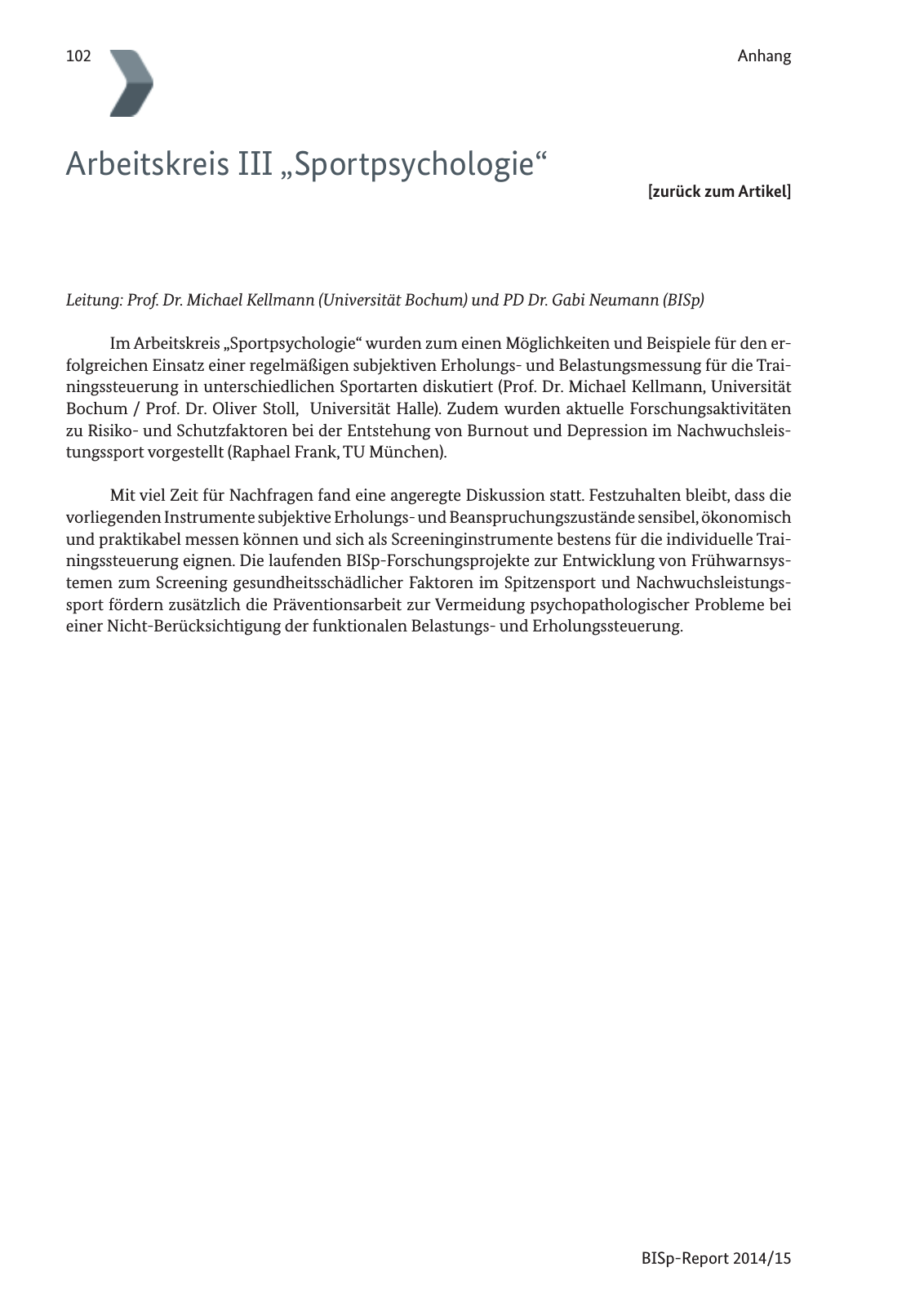 Vorschau BISp-Report 2014/15 : Bilanz und Perspektiven Seite 104