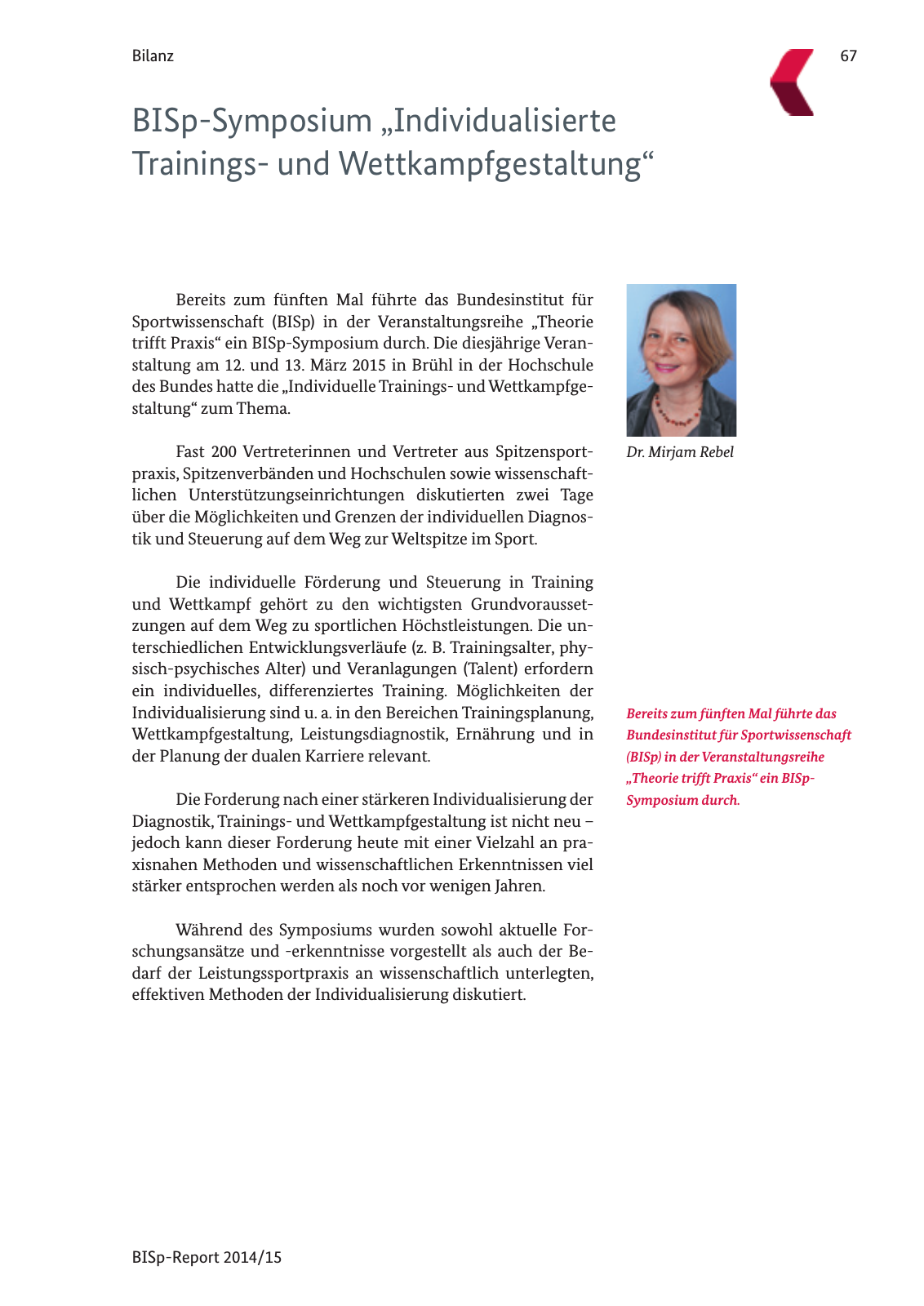 Vorschau BISp-Report 2014/15 : Bilanz und Perspektiven Seite 69