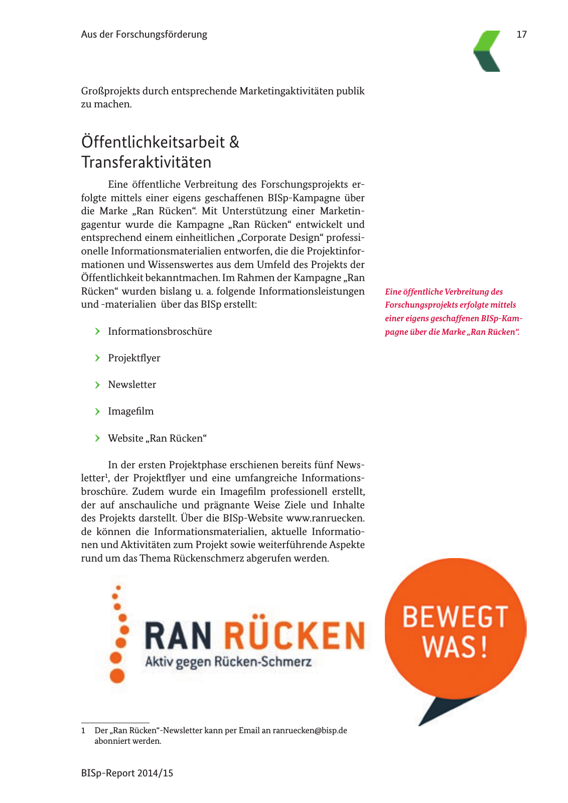 Vorschau BISp-Report 2014/15 : Bilanz und Perspektiven Seite 19